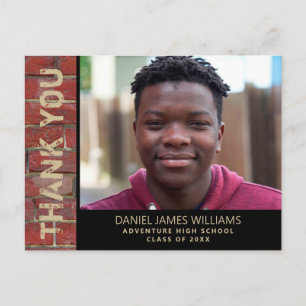 Graduation Photo Urban Red Brick Thank You Postcard