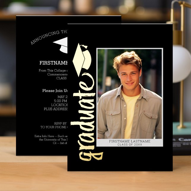 Graduation Photo with Modern Script and Cap (Graduation Invitation)