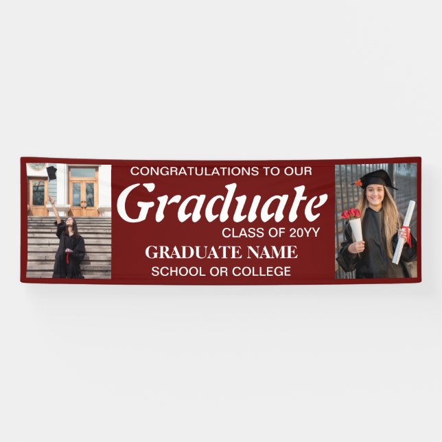 Graduation Photos, Class of Year,Graduate dark red Banner (Horizontal)