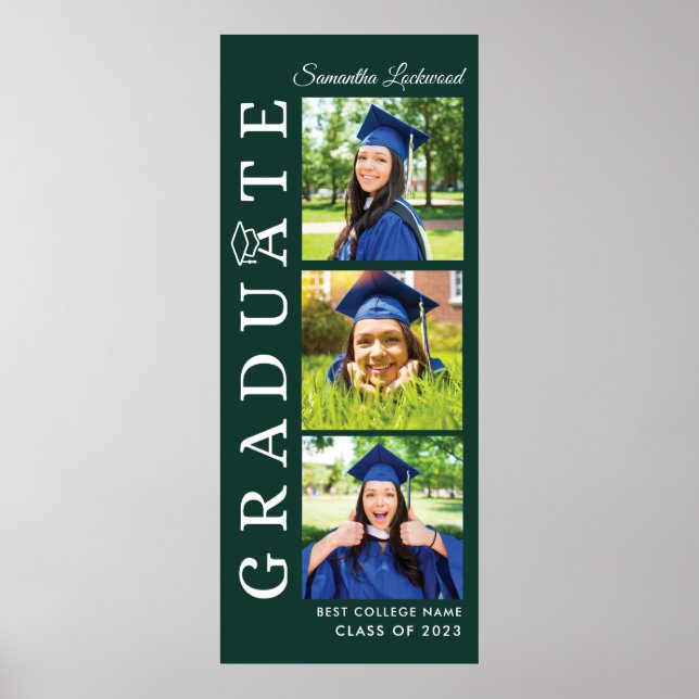 Graduation Photos Green and White Grad 2025 Poster (Front)