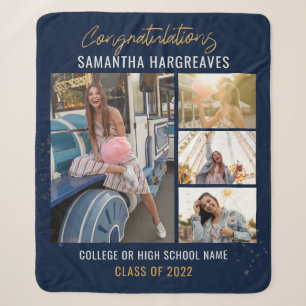Graduation Photos Navy Blue Grad 2025 Sherpa Blanket