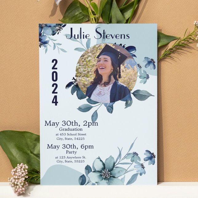 Graduation Picture Floral 2024 Invitation carte (Créateur téléchargé)