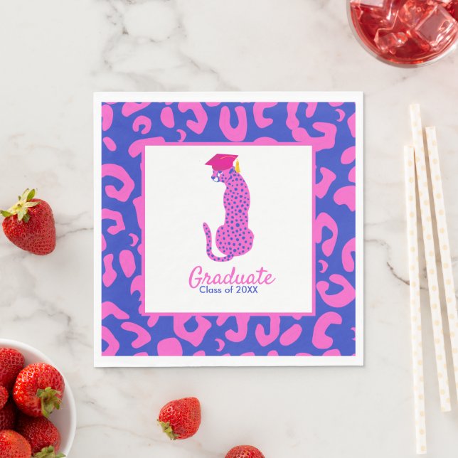 Graduation Pink & Blue Leopard Custom Class Year  Napkin (Insitu)