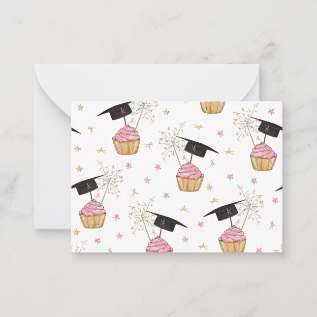 Graduation Pink Cupcake Graduation Cap Sparkler Card (Front)