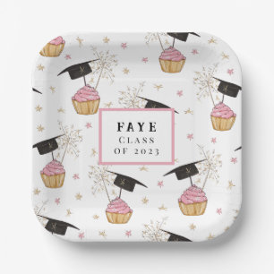 Graduation Pink Cupcake Personalized Paper Plates