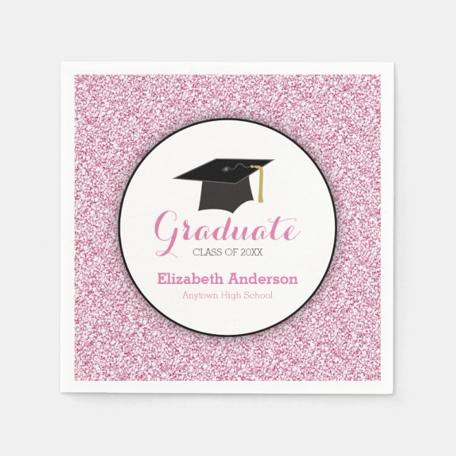 Graduation Pink Faux Glitter Napkin (Front)