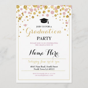 Graduation Pink Gold Girl's Party Graduate Invite