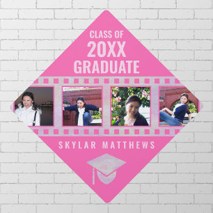 Graduation Pink Opal Cool Film 4 Photo Collage Cap Topper