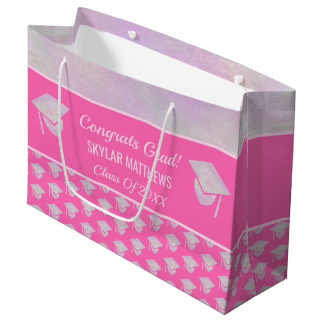 Graduation Pink Opal Pattern Trendy Congrats Large Gift Bag (Front Angled)