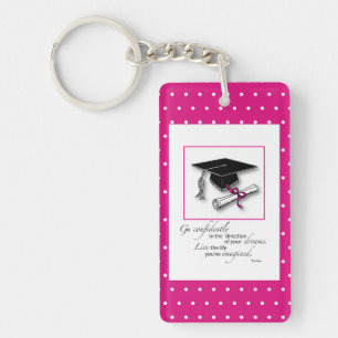 Graduation Pink Polka Dots Hat, Diploma Keychain