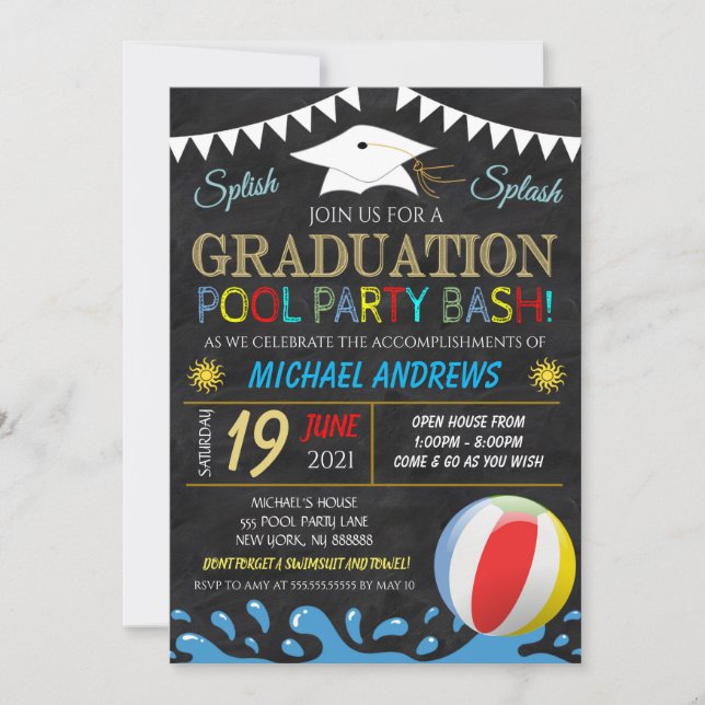 Graduation Pool Party Invitation (Front)