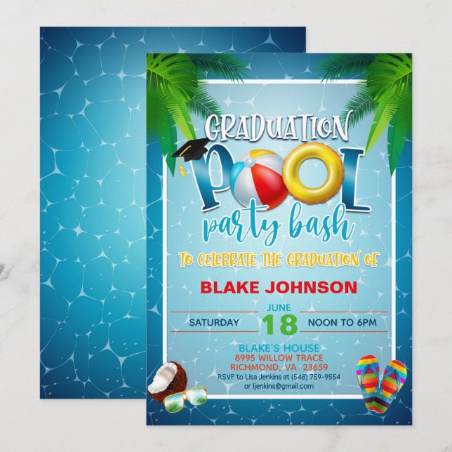 Graduation Pool Party Invitation (Front/Back)