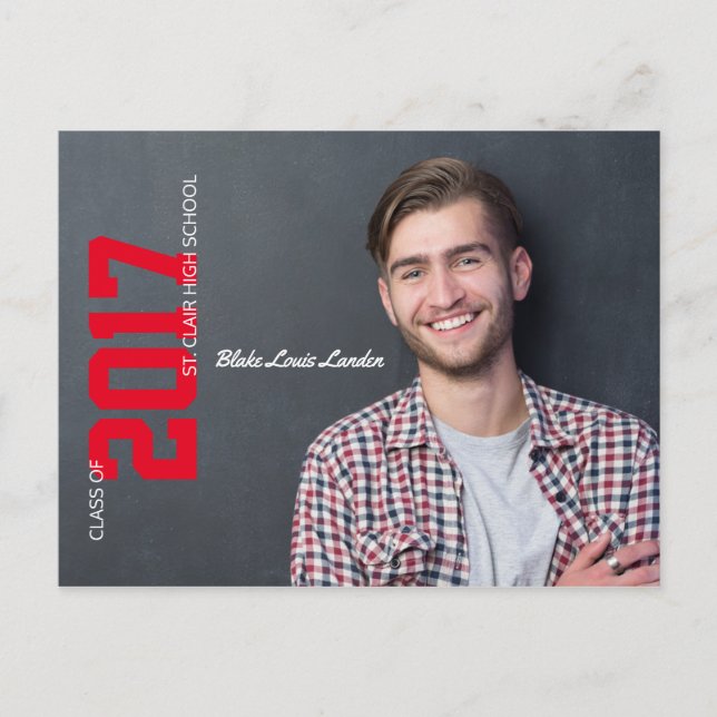Graduation Postcard Announcement  | Red (Front)