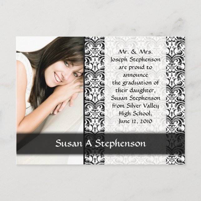 Graduation Postcard, Black and White Formal Announcement Postcard (Front)