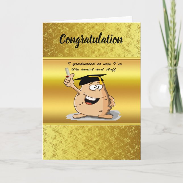 Graduation potato character with a degree card (Front)