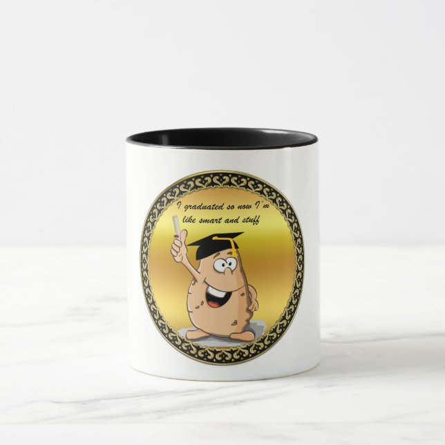 Graduation potato character with a degree mug (Center)