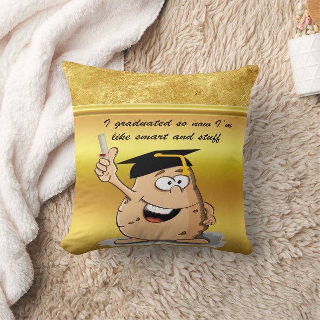 Graduation potato character with a degree throw pillow (Blanket)