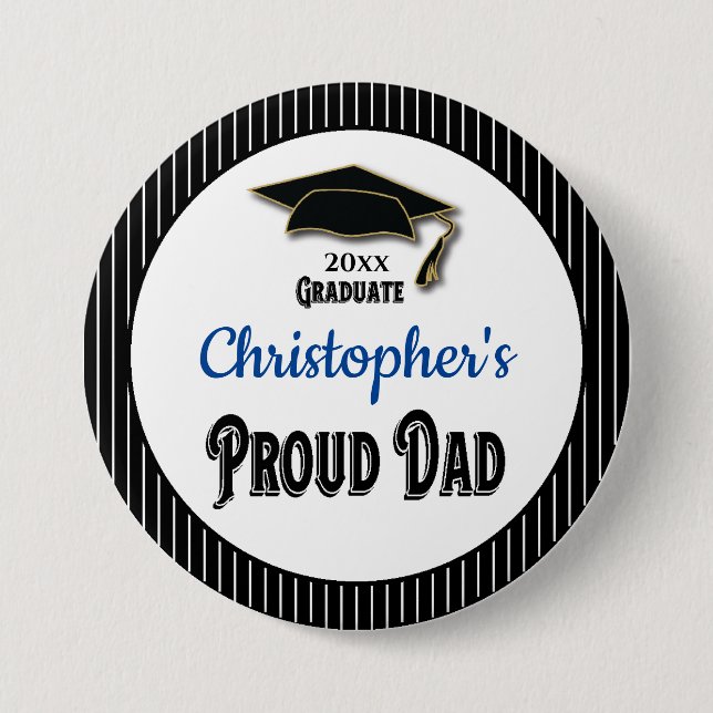 Graduation Proud Dad Parent Monogram Grad 3 Inch Round Button (Front)