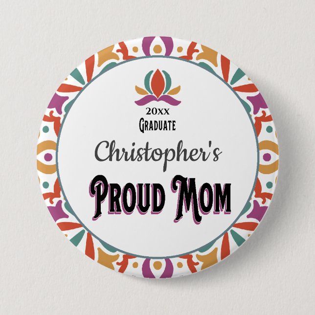 Graduation Proud Mom Parent Son Monogram Grad 3 Inch Round Button (Front)