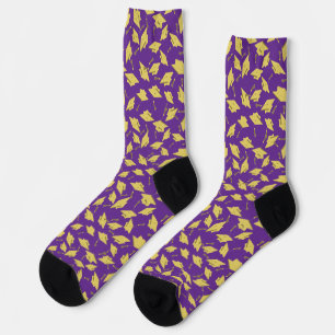 Graduation Purple and Gold Caps in the Air Socks