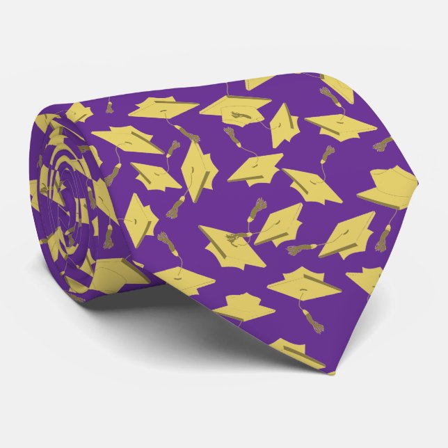 Graduation Purple and Gold Caps in the Air Tie (Rolled)