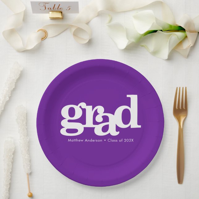 Graduation purple bold modern simple typography paper plate (Wedding)