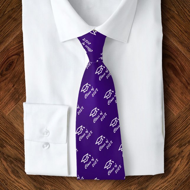 Graduation Purple Cap Icon Pattern Class Year Bold Tie (Creator Uploaded)