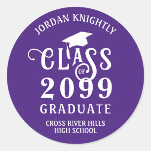 Graduation Purple Class Year Congrats Name Classic Round Sticker