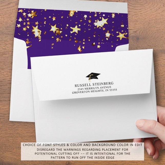 Graduation Purple Gold Stars Return Address Envelope (Creator Uploaded)
