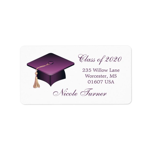 Graduation purple mortar cap label (Front)