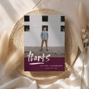 Graduation purple script 3 photo thank you invitation