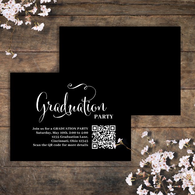 Graduation QR Code Party Invitation Script Insert  (Simple black and white Graduation Insert enclosure card. )