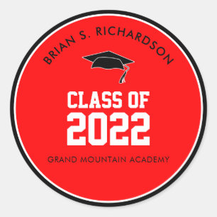 Graduation Red and Black Custom Classic Round Sticker