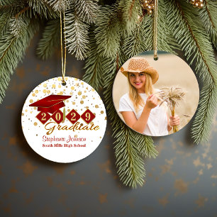 Graduation Red and Gold Photo Ceramic Ornament