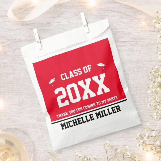 Graduation Red Black and White Graduate Name Favour Bag (Clipped)
