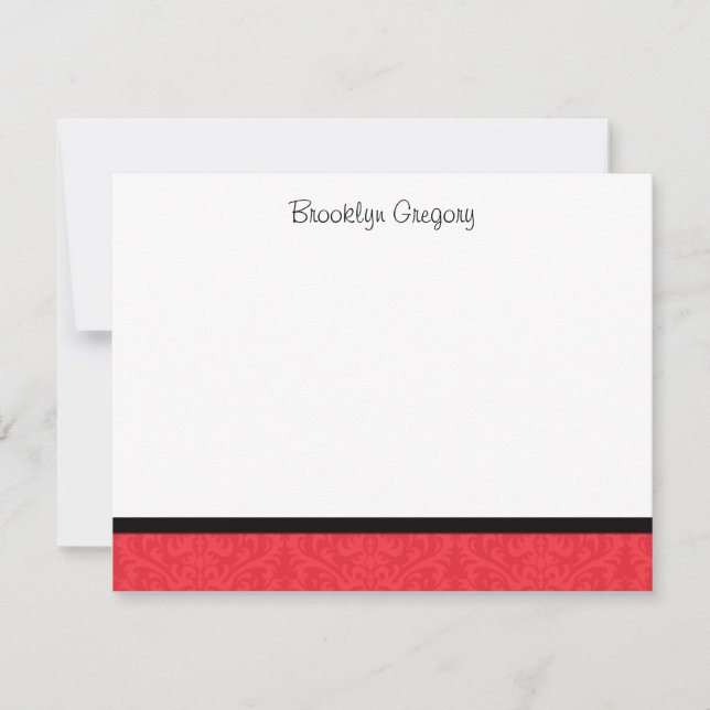 Graduation Red Damask Thank You Note Card (Front)