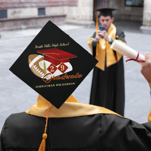 Graduation Red Football Personalized Cap Topper