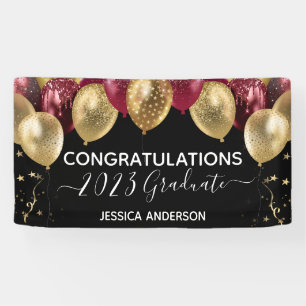 Graduation Red Gold Balloons Banner