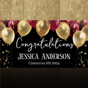 Graduation Red Gold Balloons Banner