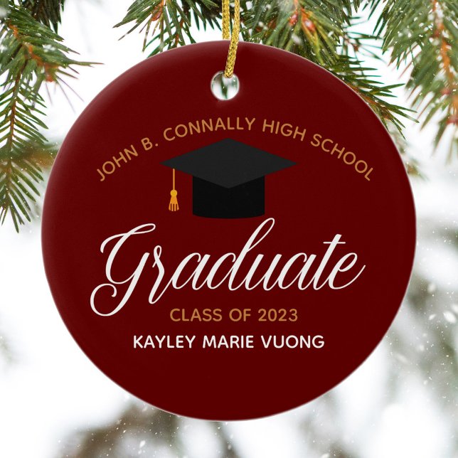 Graduation Red Gold Custom High School Name Ceramic Ornament (Creator Uploaded)