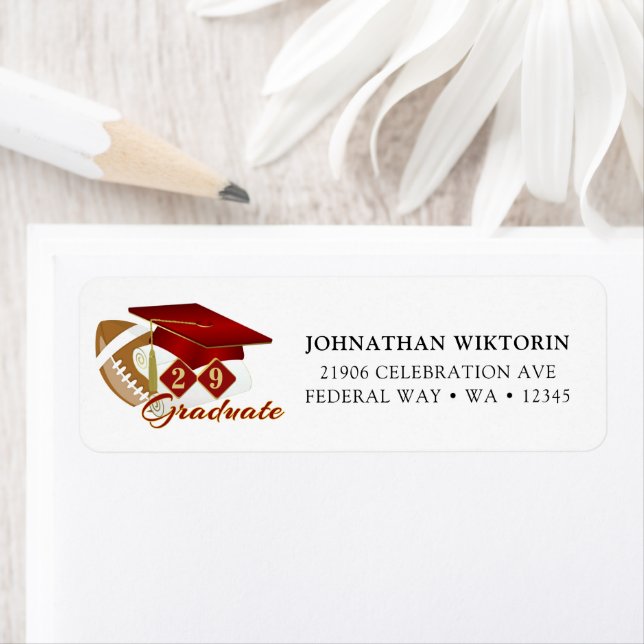 Graduation Red Gold Football Return Address (Insitu)
