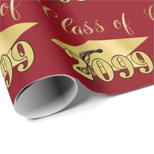 Graduation Red Metallic Gold Class Year Wrapping Paper