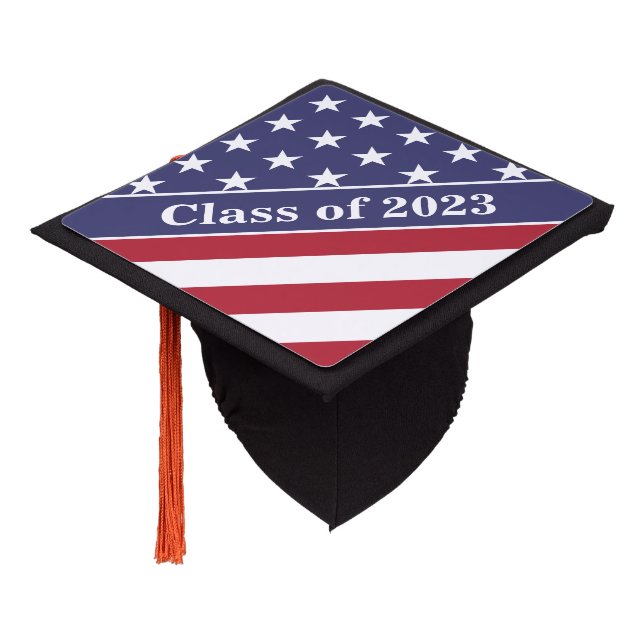 Graduation Red White Blue Stars Stripes Patriotic Graduation Cap Topper (Angled)