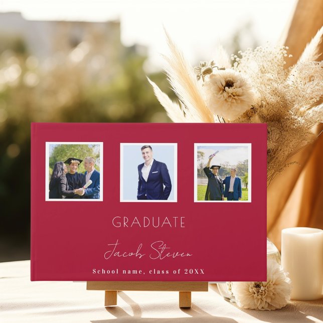 Graduation red white name script photo guest book (Creator Uploaded)
