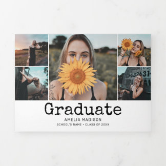 Graduation Retro 10 Photo White Tri-Fold Announcement