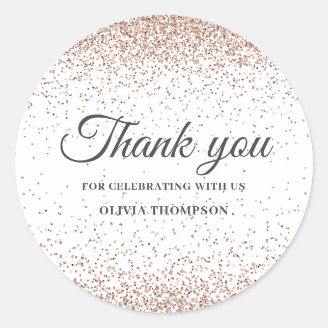 Graduation Rose Gold Glitter Thank You Classic Round Sticker (Front)