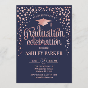 Graduation - Rose Gold Navy Invitation