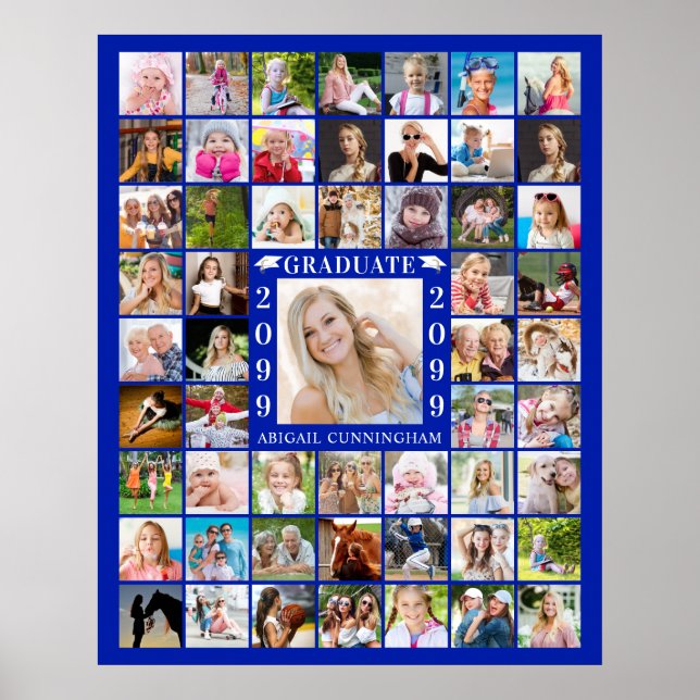 Graduation Royal Blue 55 Photo Collage Personalize Poster (Front)