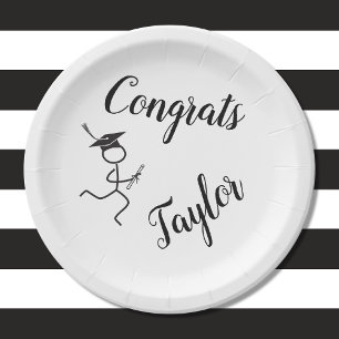 Graduation Runner © Running Grad White Black Text Paper Plate
