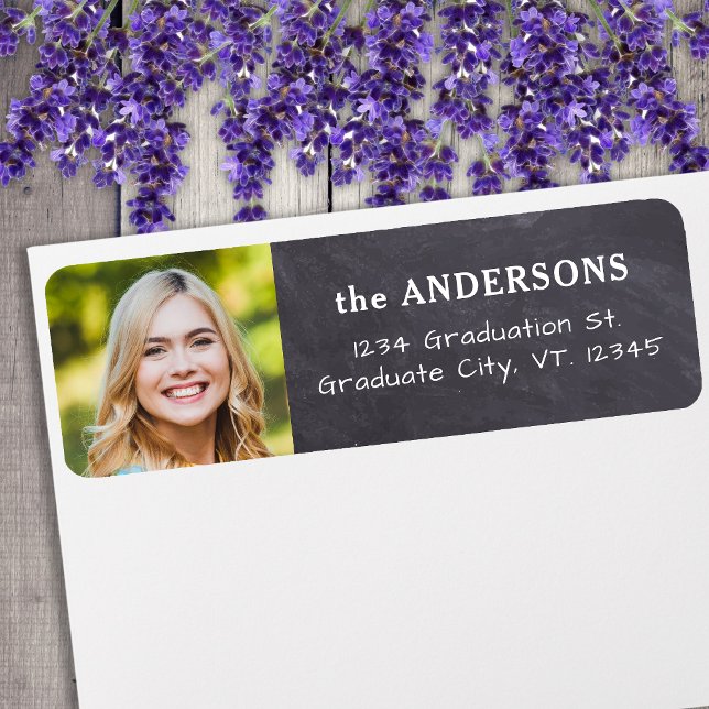 Graduation Rustic Chalkboard Photo Retour Adresse (Créateur téléchargé)